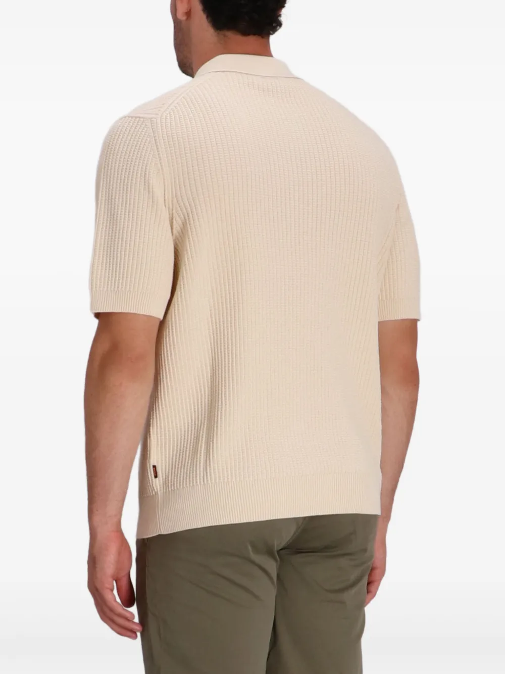 BOSS Geribbelde katoenen trui met polokraag Geel