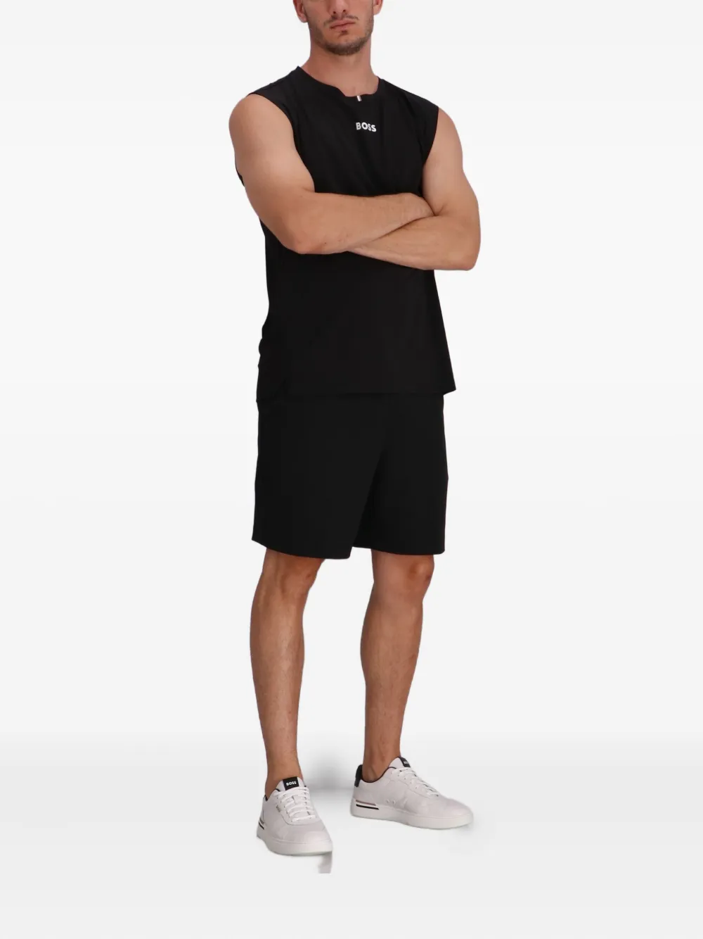 BOSS Top met logoprint - Zwart