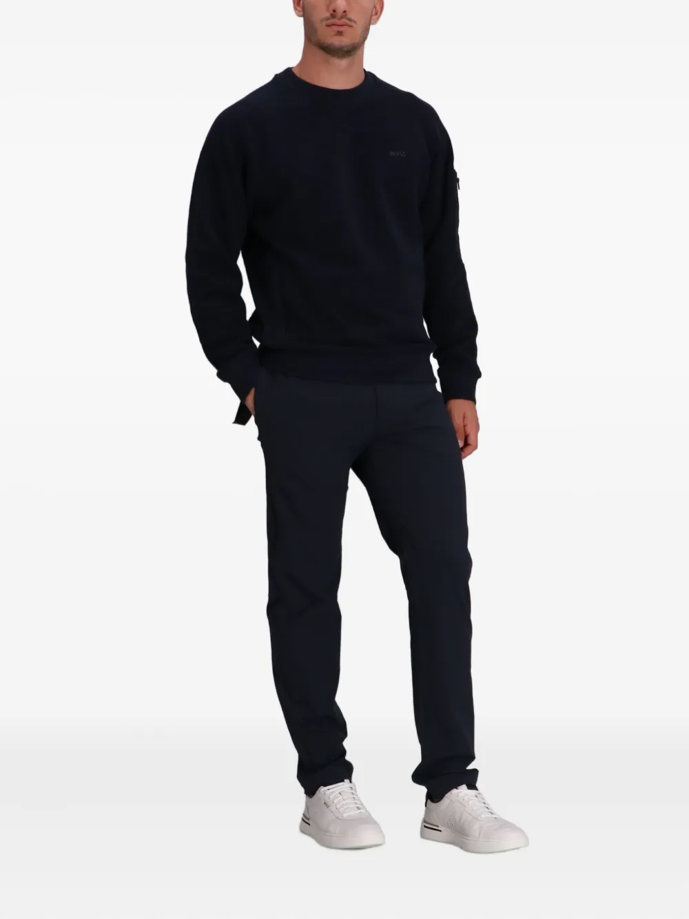 BOSS Sweater met ritszak - Blauw