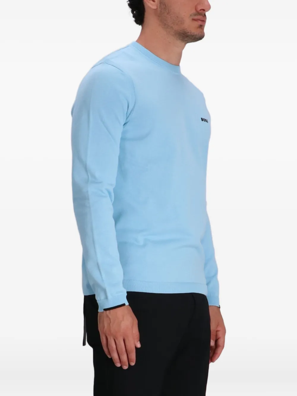 BOSS Katoenen sweater met geborduurd logo Blauw