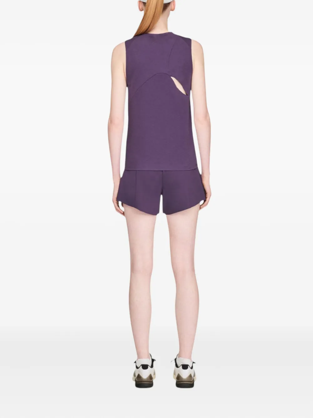 Y-3 Logo-print Cut-out Performance Top In Purple