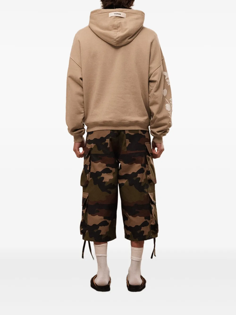 Rough Floral-print Pocket Hoodie In Brown