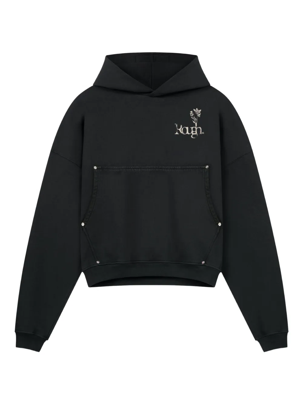 ROUGH. floral-print pocket hoodie | Black | Image 1