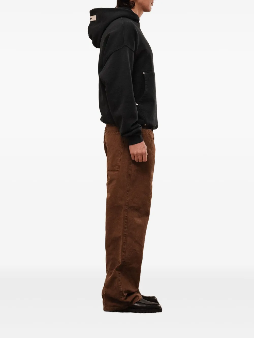 Rough Floral-print Pocket Hoodie In Black