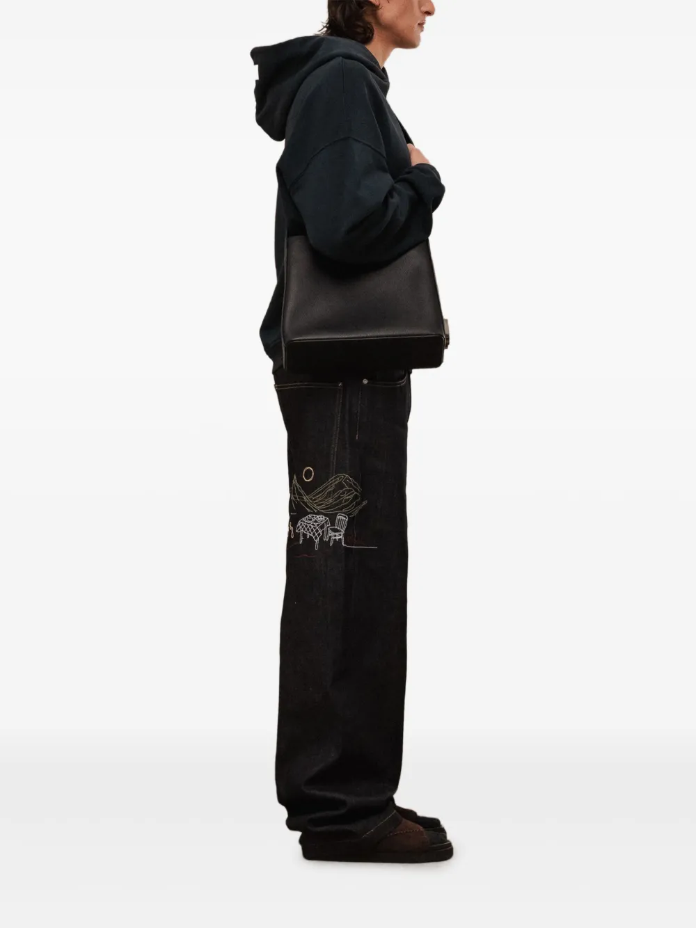 Rough Floral-print Pocket Hoodie In Blue