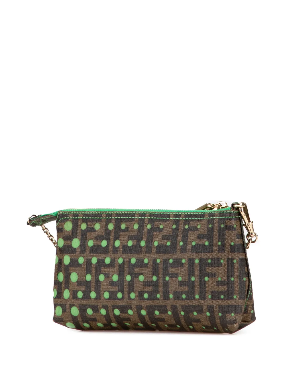 Pre-owned Fendi 2010-2025 Zucca Spalmati Dots Chain Pochette Shoulder Bag In Brown