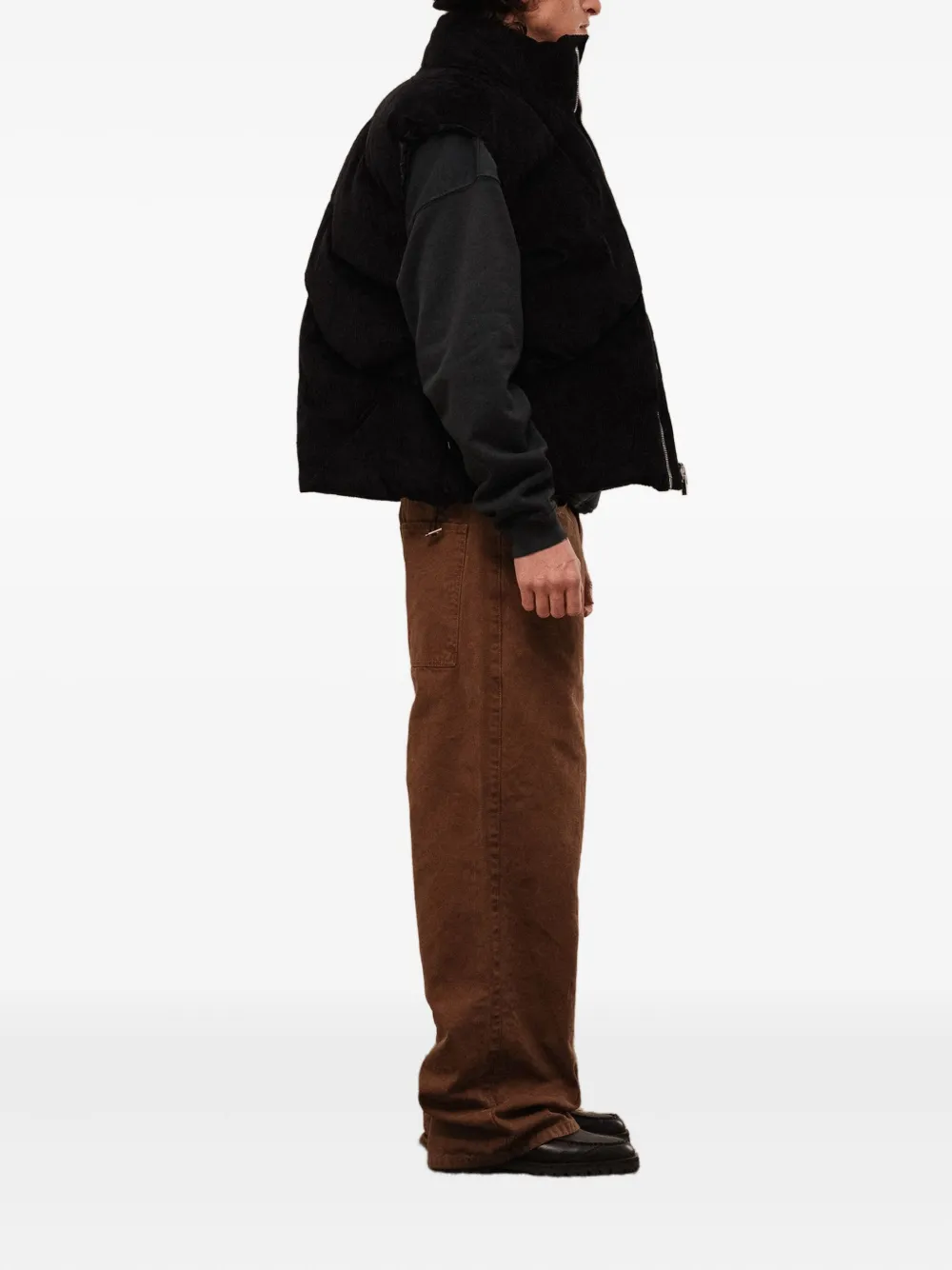 Rough Corduroy Gilet In Black