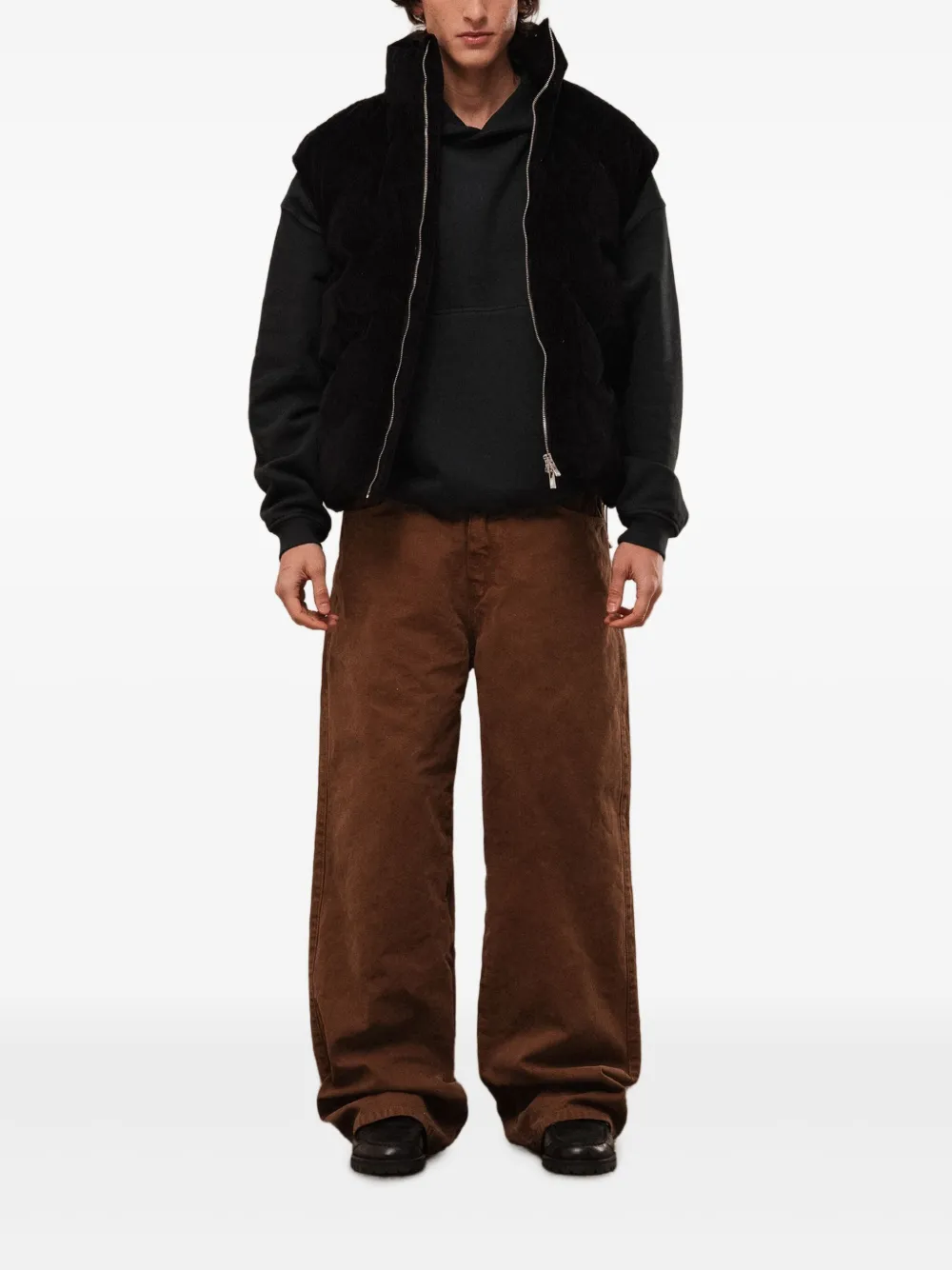 Rough Corduroy Gilet In Black