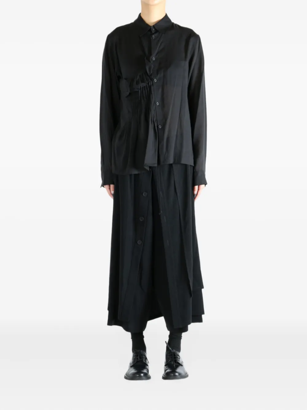 Yohji Yamamoto pleated ruffle shirt - Zwart