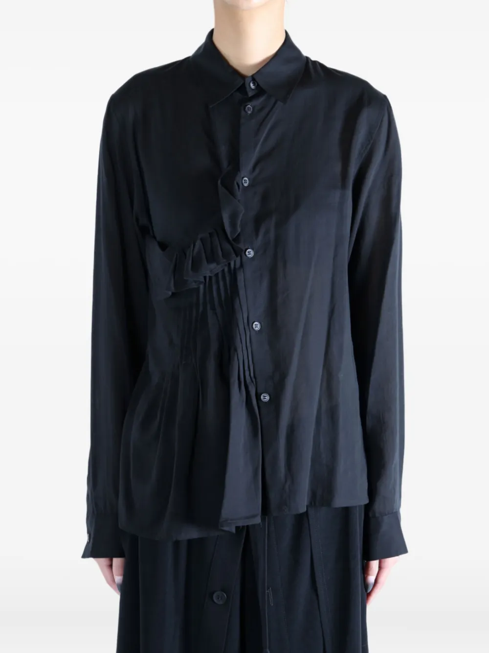 Yohji Yamamoto pleated ruffle shirt Zwart