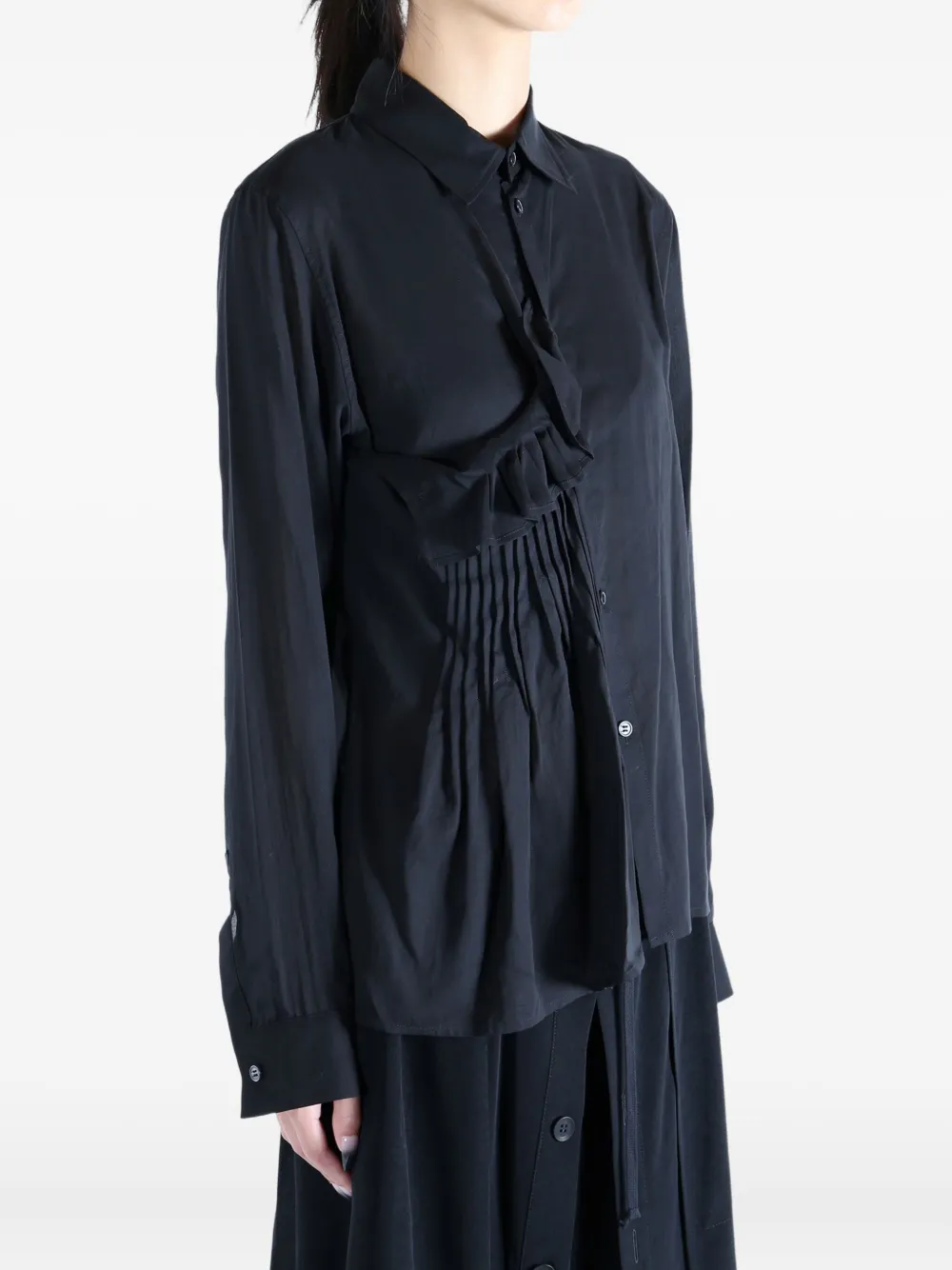 Yohji Yamamoto pleated ruffle shirt Zwart
