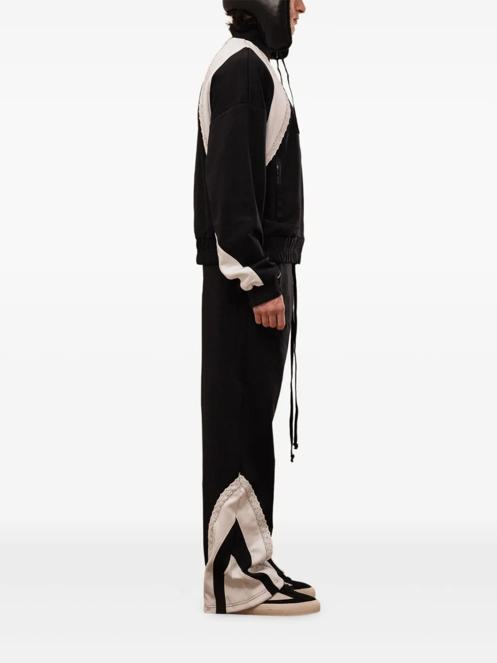 Rough Contrast Side-pockets Track Pants In Black