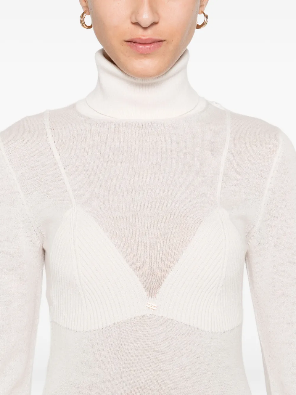 Elisabetta Franchi Turtleneck Ribbed Dress In Neutral