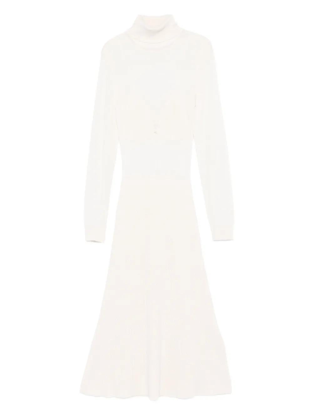 Elisabetta Franchi Turtleneck Ribbed Dress In Neutral
