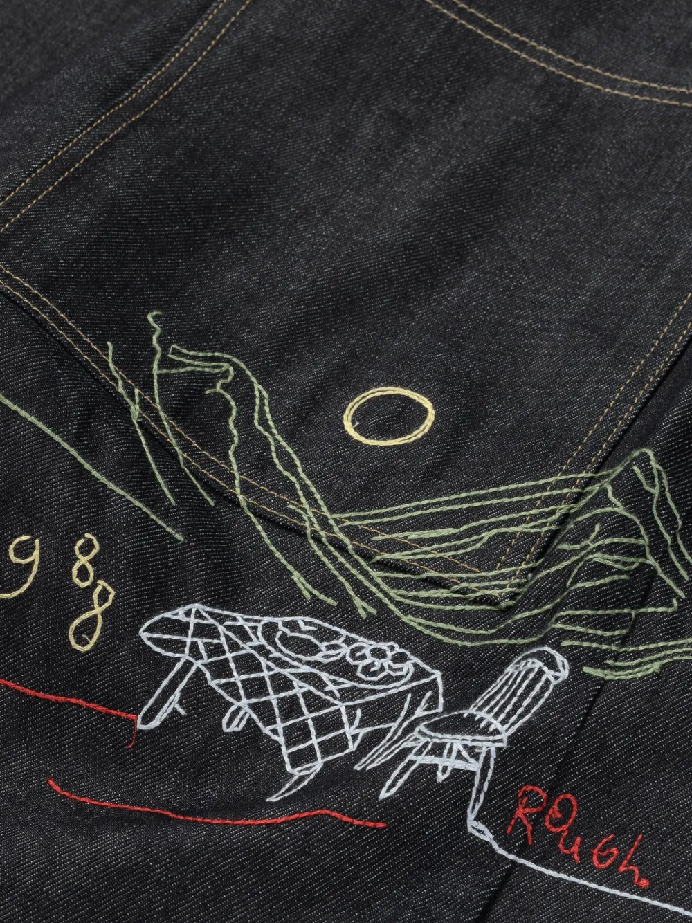 Rough Embroidered-detail Denim Jeans In Black