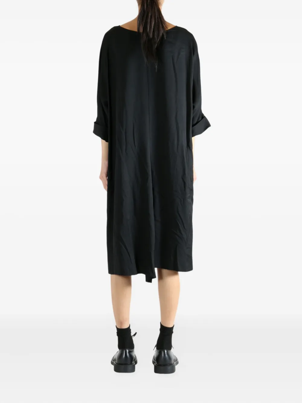 Yohji Yamamoto Boat-neck Rolled-sleeve Midi Dress In Black