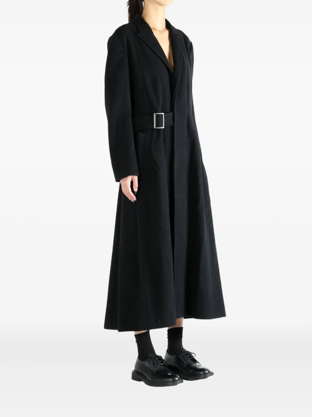 Yohji Yamamoto Belted Flared Coat In Black