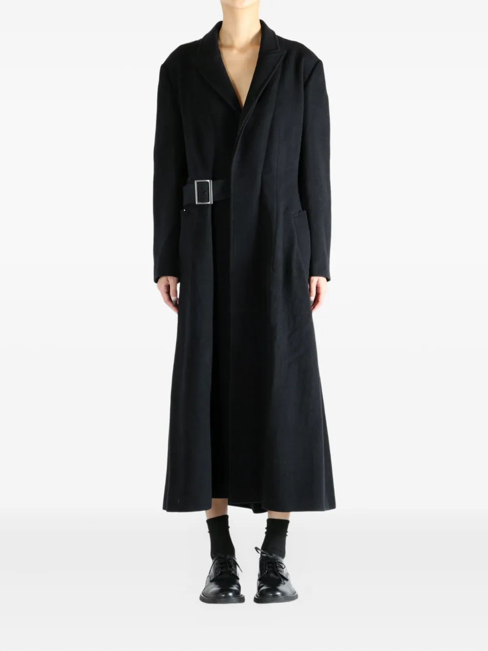 Yohji Yamamoto belted flared coat - Zwart