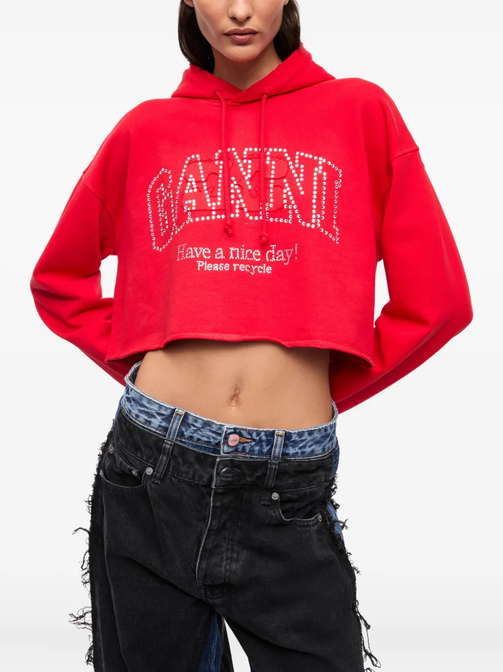 GANNI embroidered logo hoodie - Rood