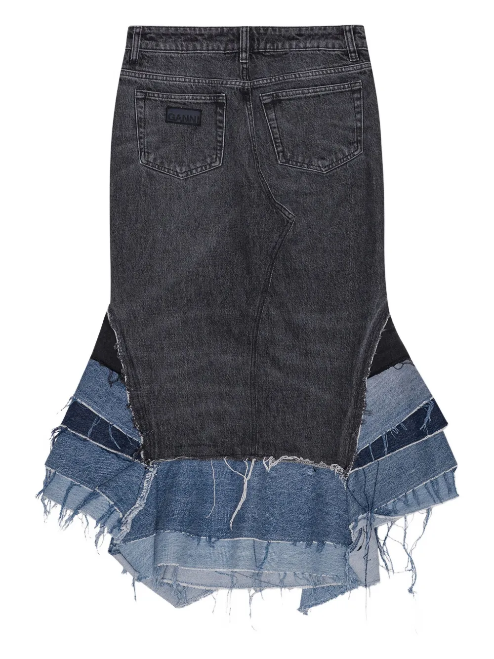 GANNI button panel fringed skirt - Blauw