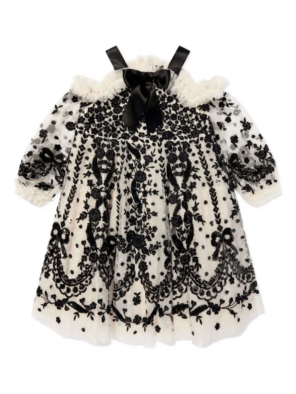 NEEDLE & THREAD KIDS Jurk met geborduurd pailletten Wit