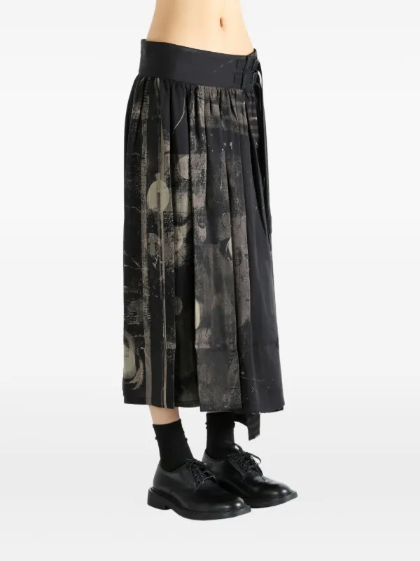 Y's Pleated Print Midi Skirt | ブラック | FARFETCH JP