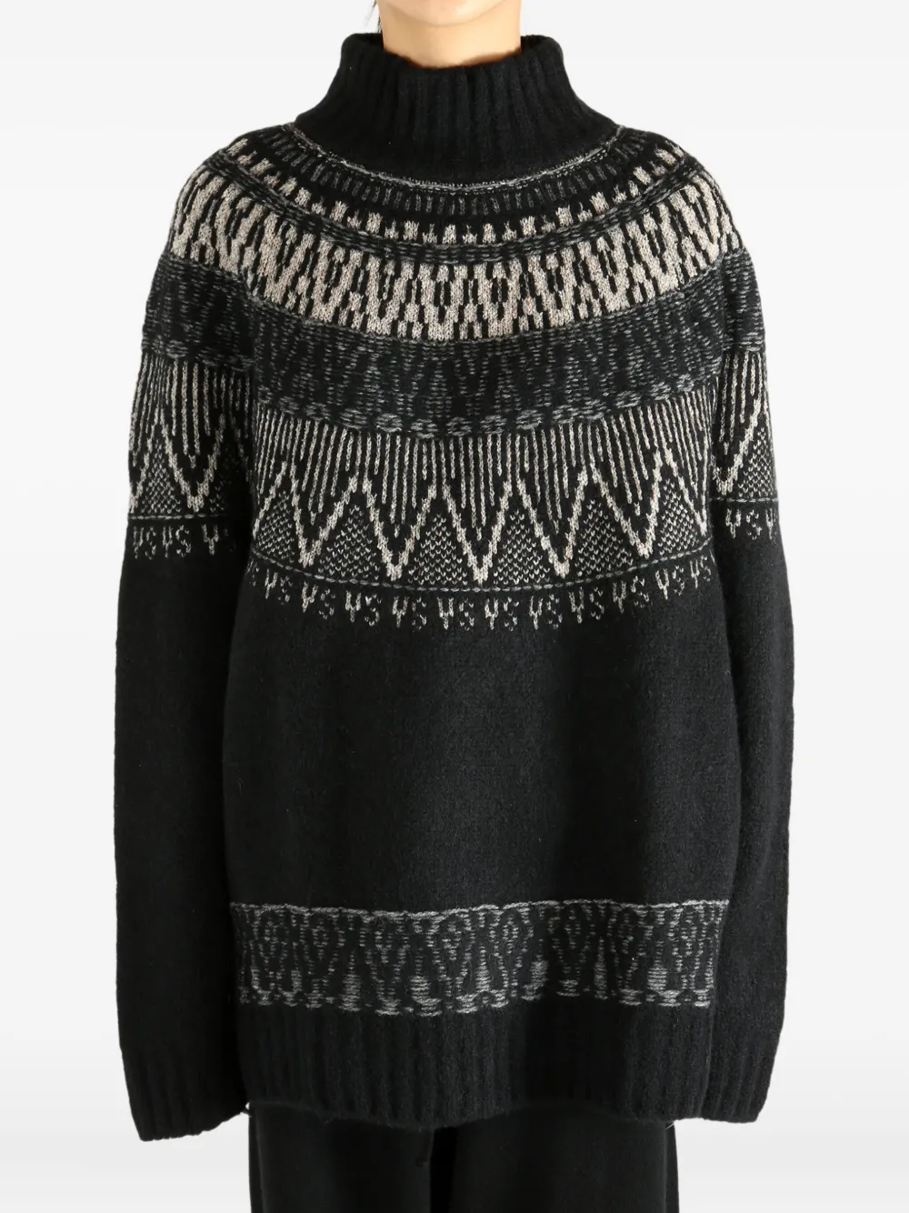 Y's fairisle high-neck sweater Zwart
