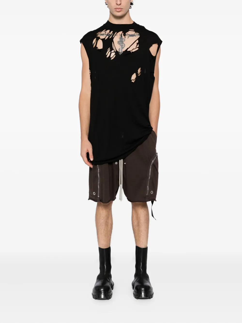Rick Owens DRKSHDW شورت قطن مزين بحلقات معدنية | شورتات رياضية | Image 2