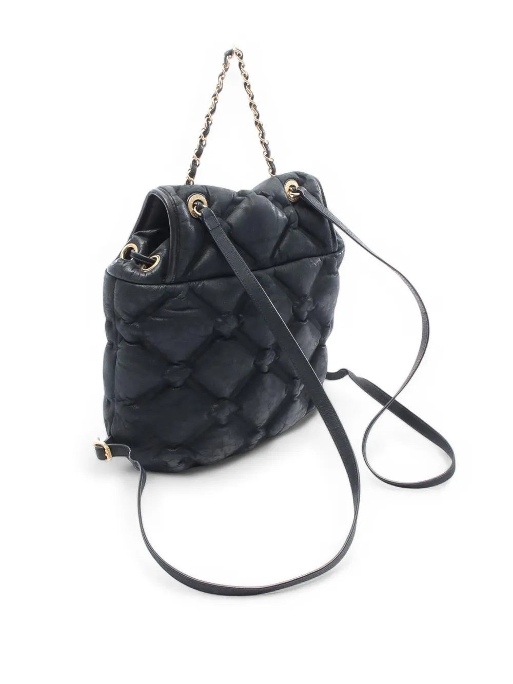 Pre-owned Chanel 2016-2017 Quilted Iridescent Calfskin Chesterfield Backpack In Black