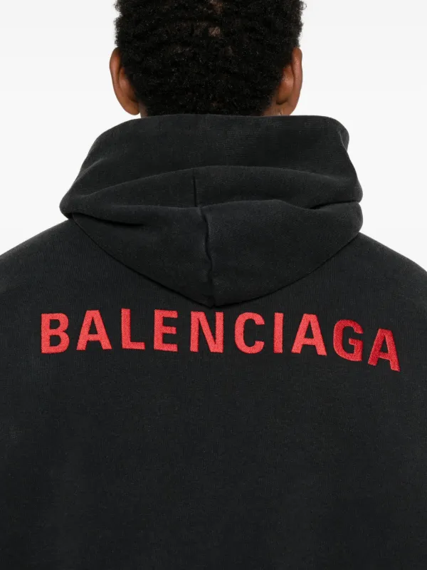 Balenciaga logo-embroidered Hoodie | Black | FARFETCH