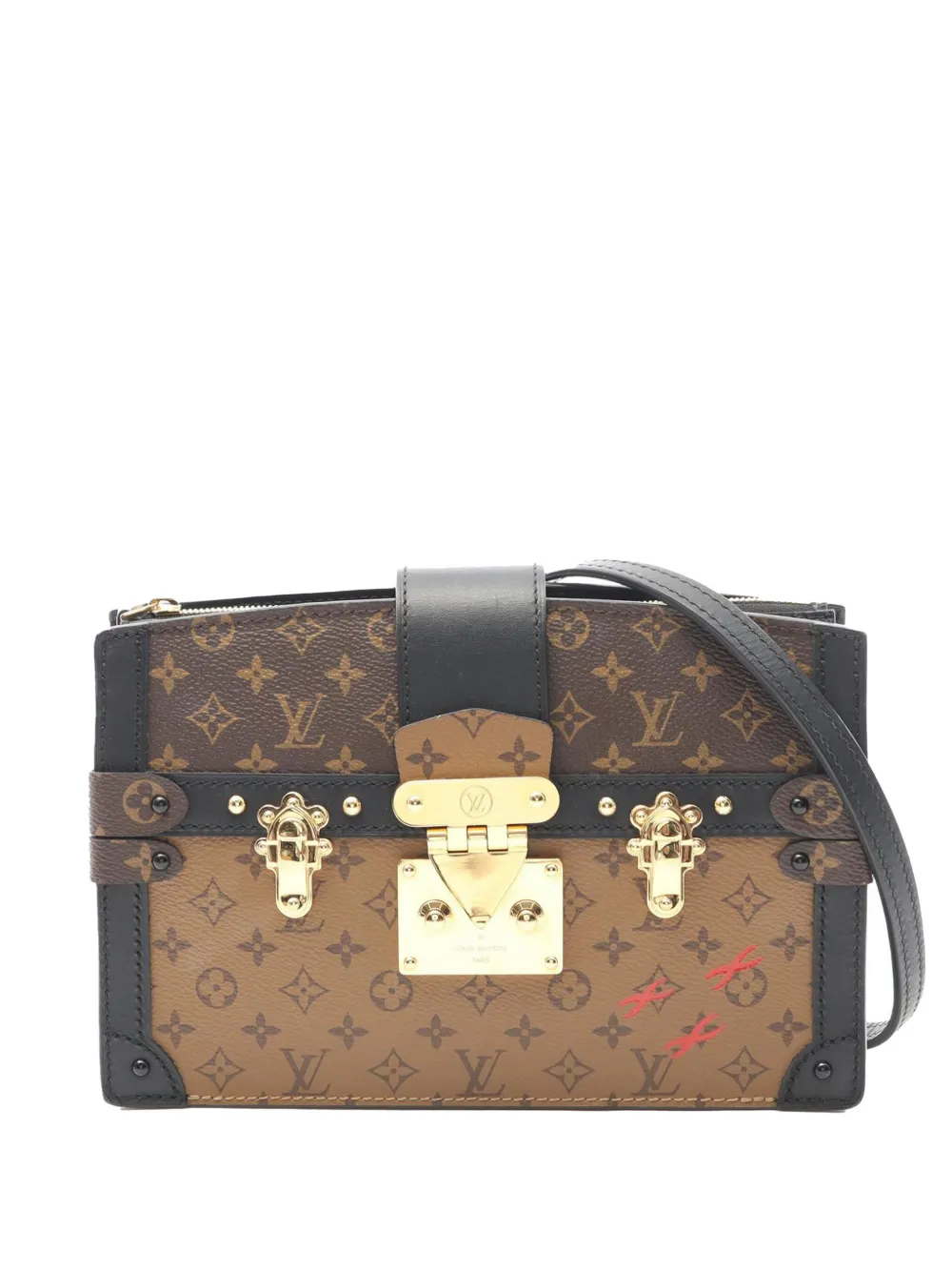 Pre-owned Louis Vuitton 2021-2025 Monogram Reverse Trunk Clutch Crossbody Bag In Brown