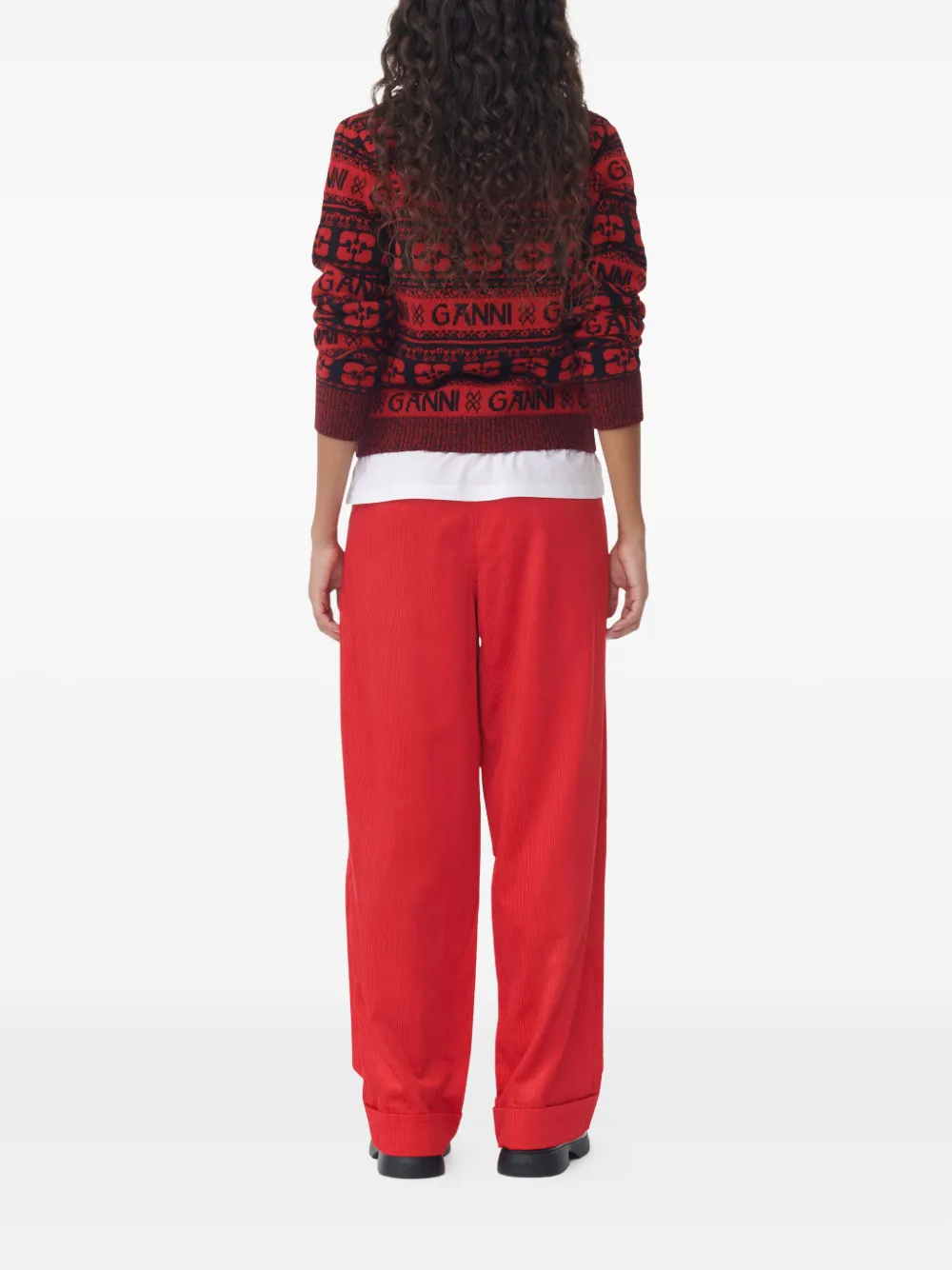 GANNI Ribfluwelen plooibroek Rood