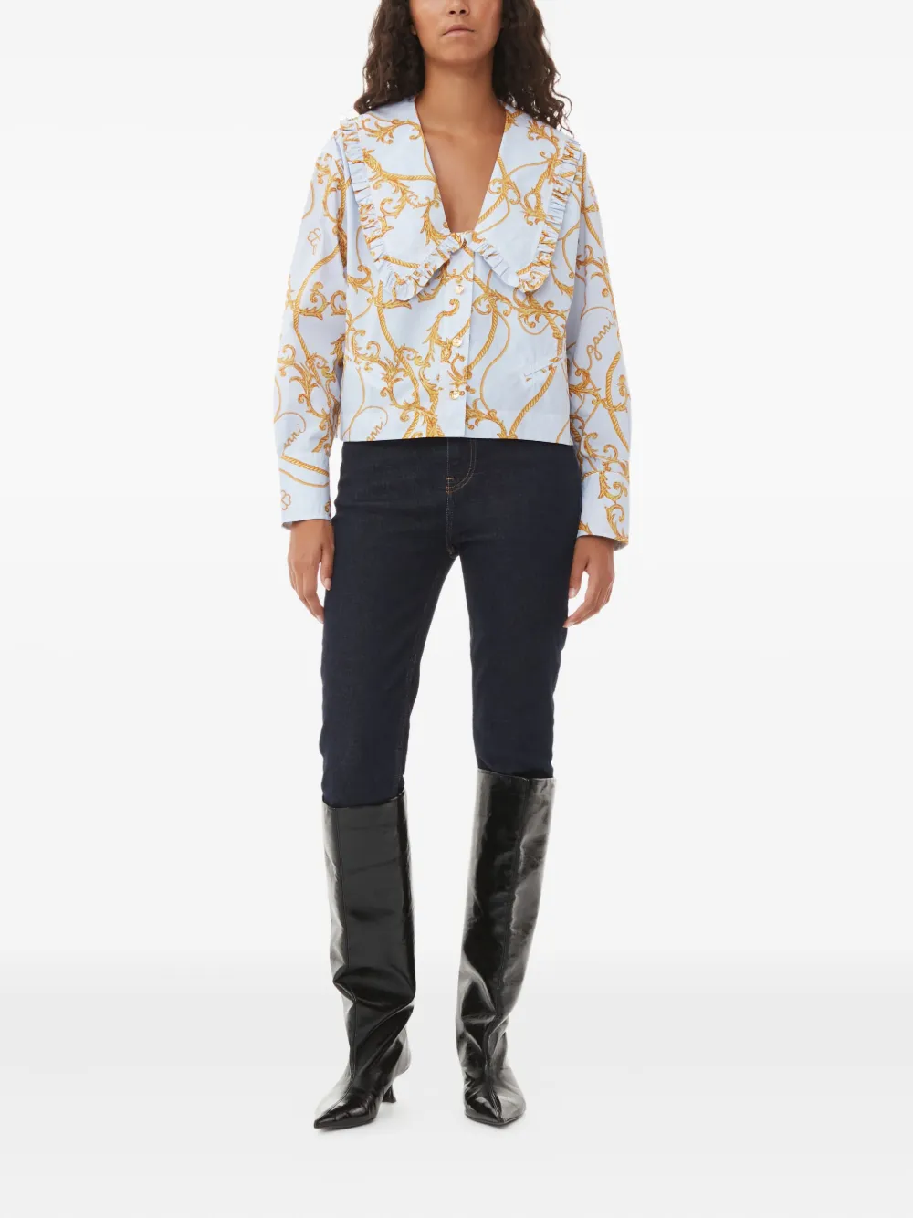 GANNI wide-collar ruffled blouse - Wit