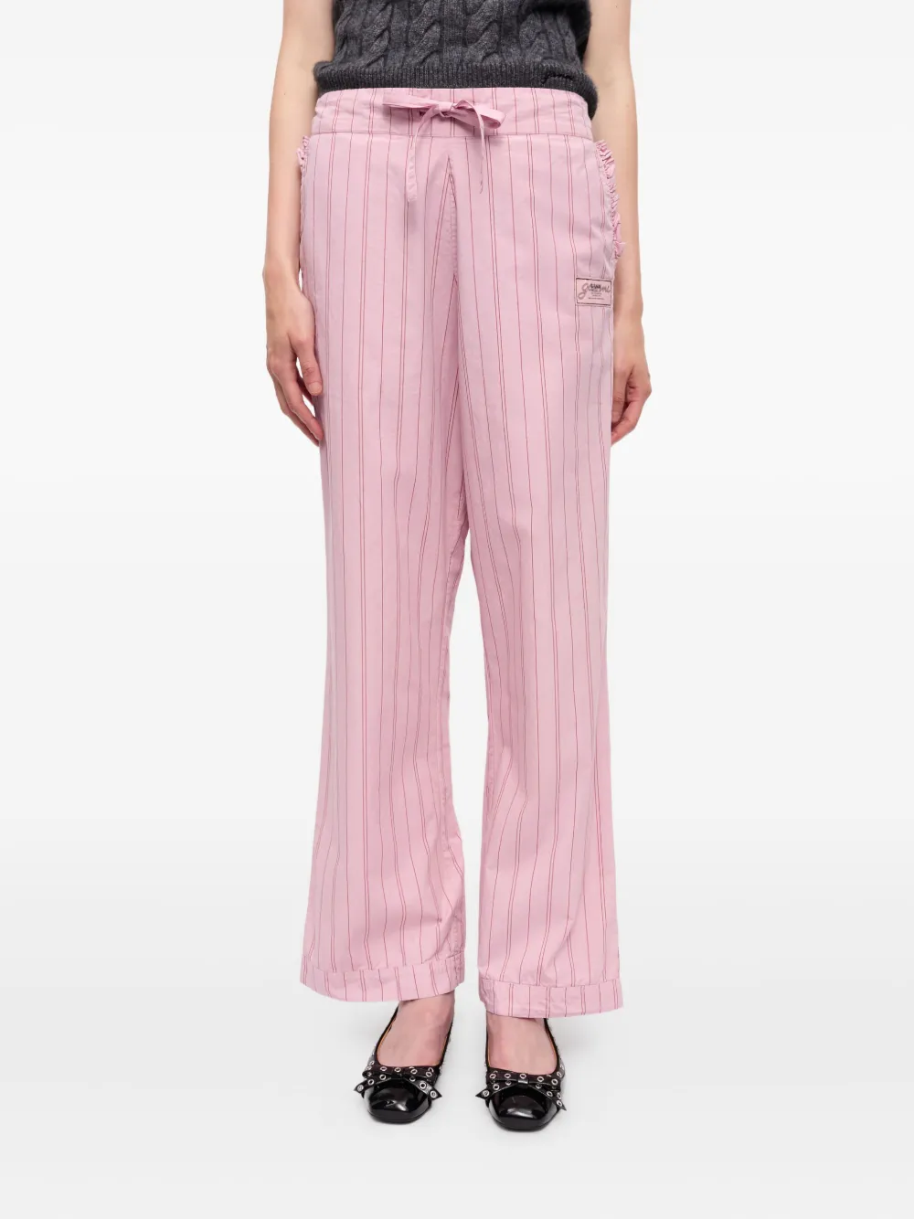 GANNI Broek met krijtstreep Roze