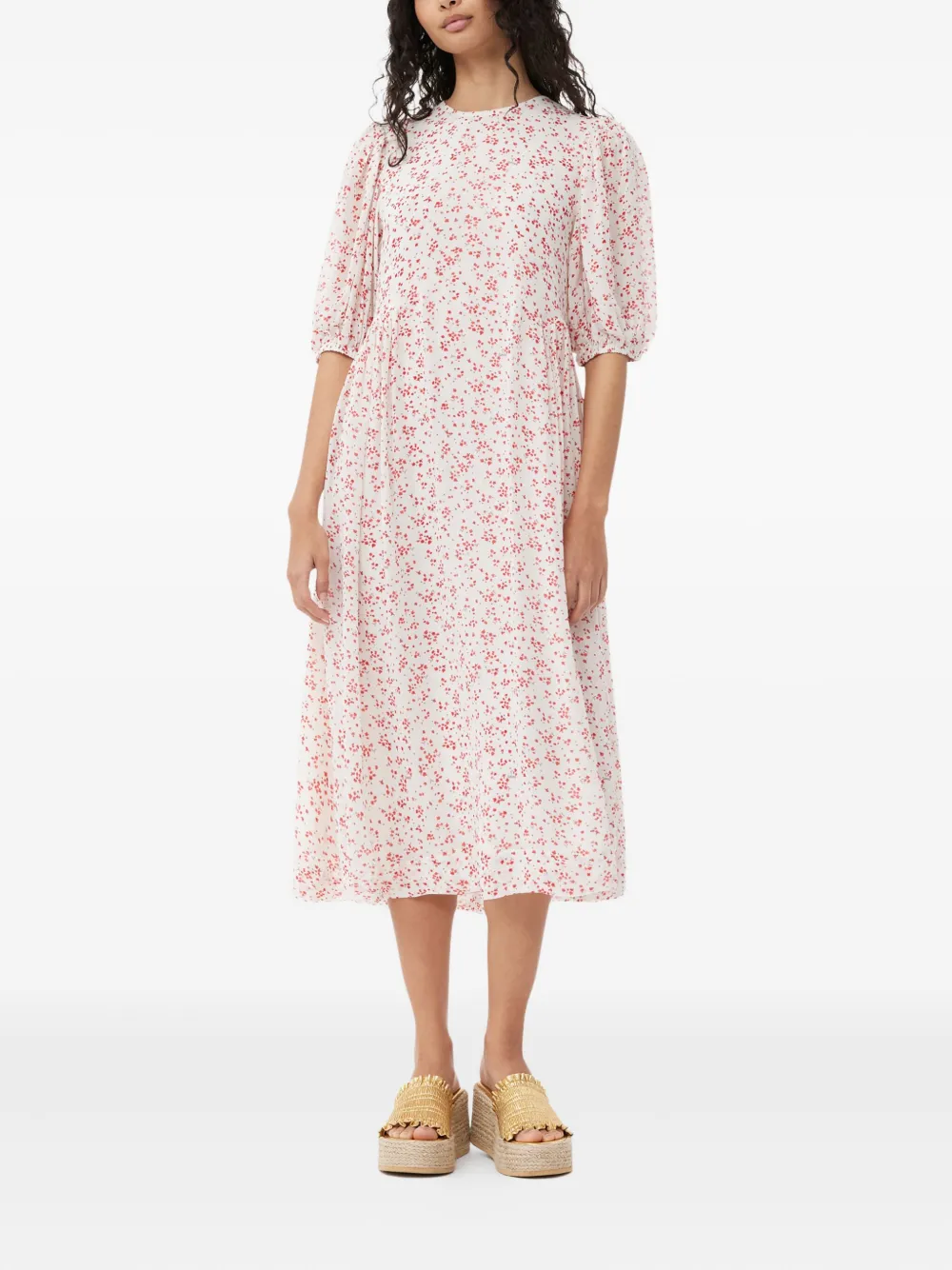 GANNI floral-print midi dress - Wit