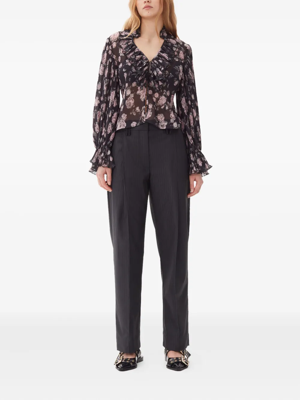 GANNI Shirt met bloemenprint - Zwart