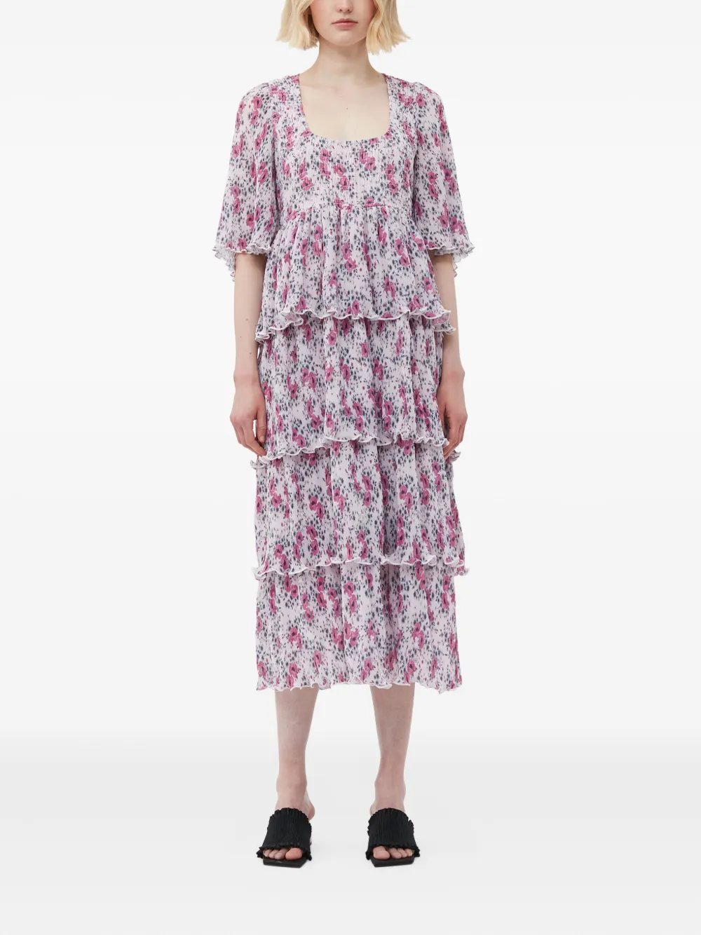 GANNI Midi-jurk met bloemenprint - Wit
