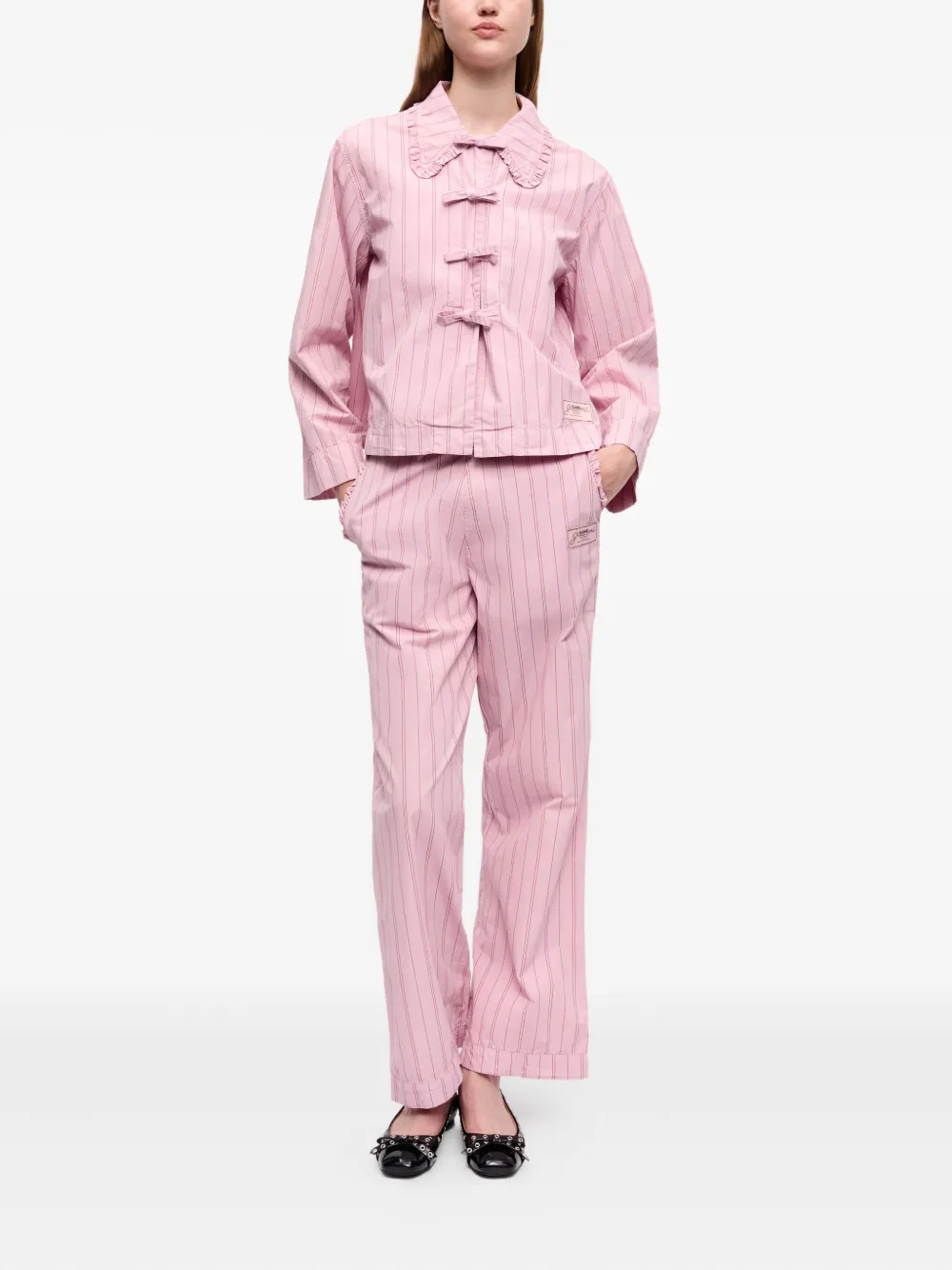GANNI striped cotton blouse - Roze