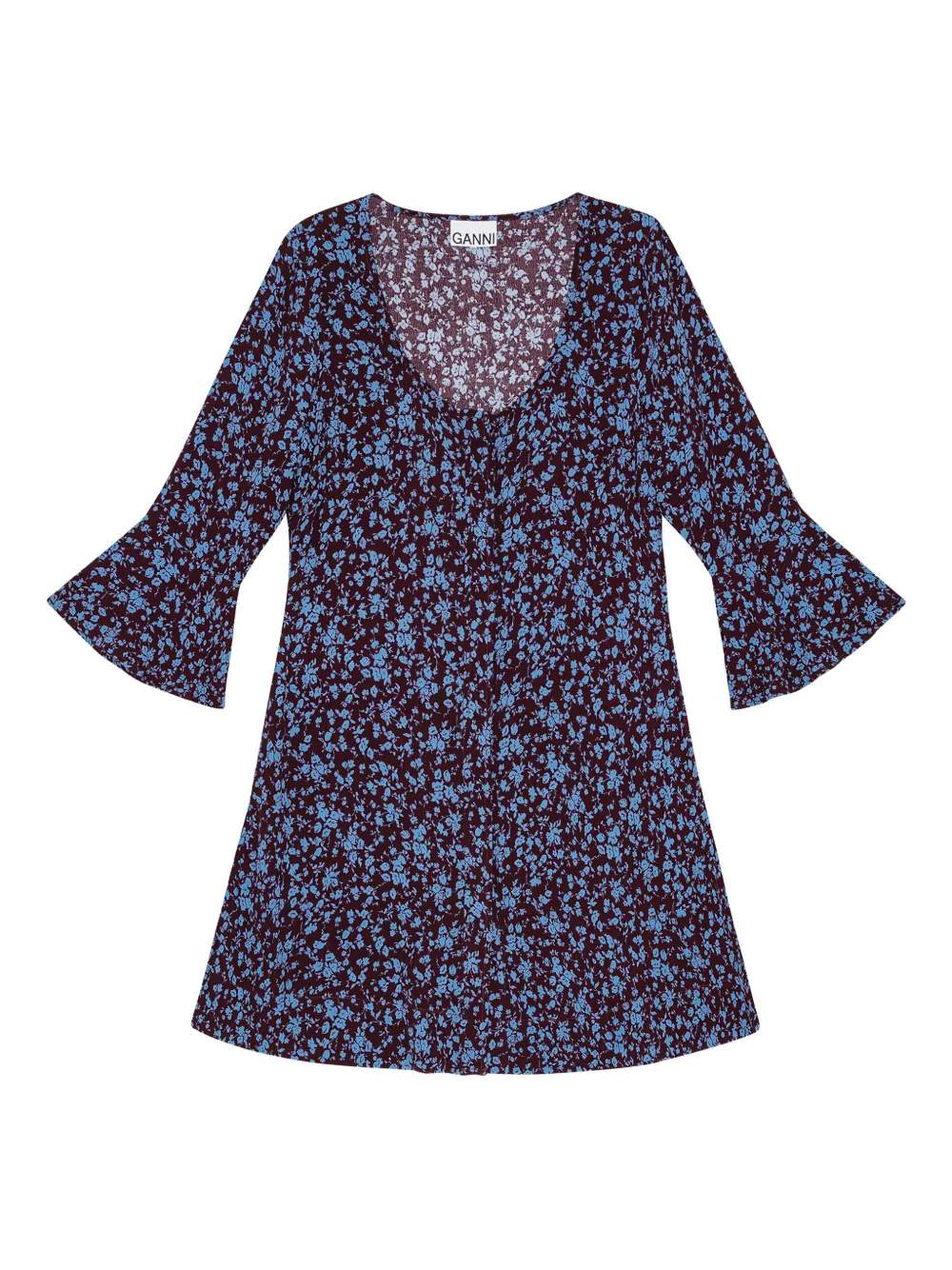 GANNI Abito a fiori con maniche a campana - Viola