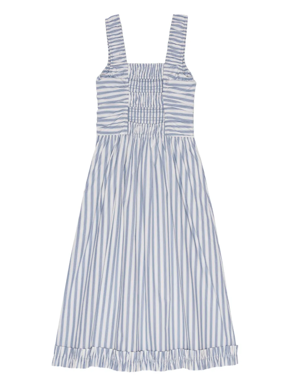 GANNI Gesmockte gestreepte jurk Wit