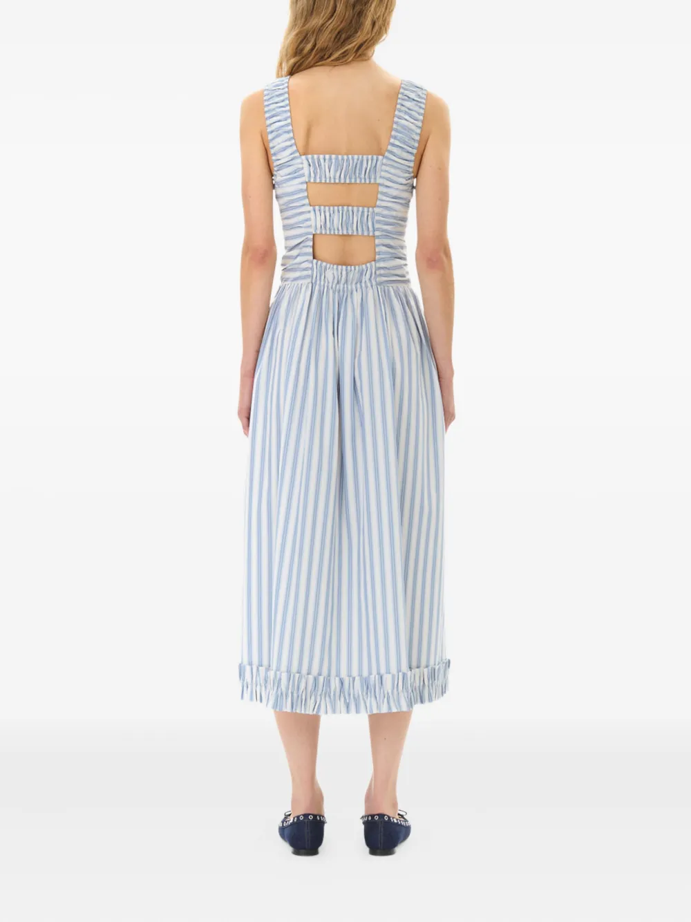 GANNI Gesmockte gestreepte jurk Wit