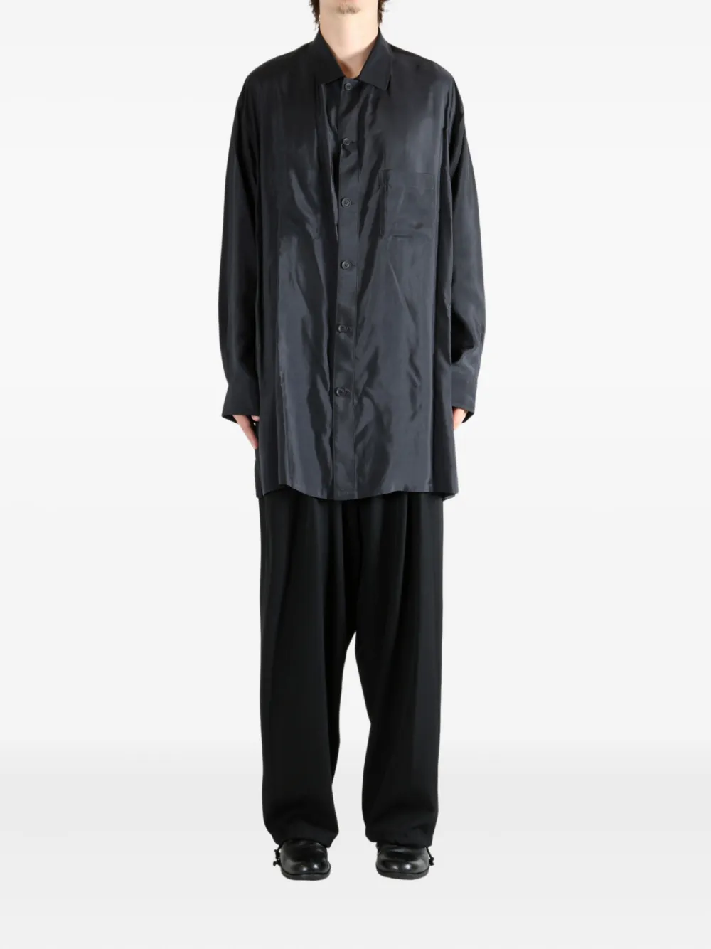 Yohji Yamamoto double-pocket cupro shirt - Zwart