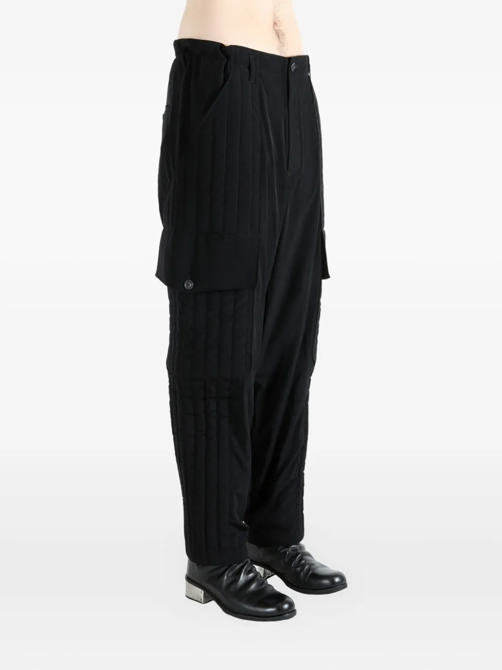 Yohji Yamamoto Quilted Cargo Trousers In Black