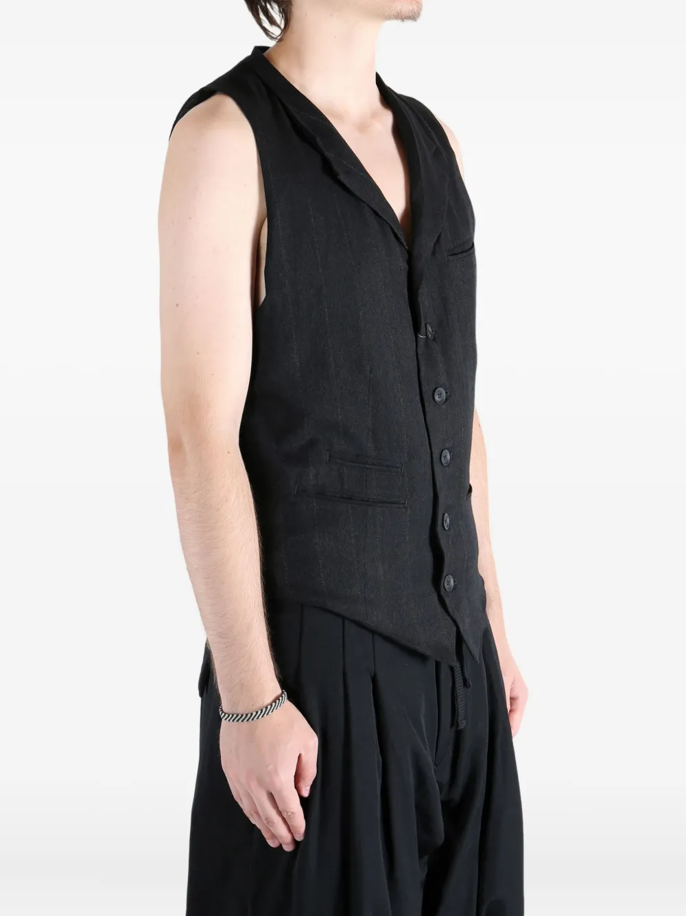 Yohji Yamamoto Pinstripe Button-up Vest In Black