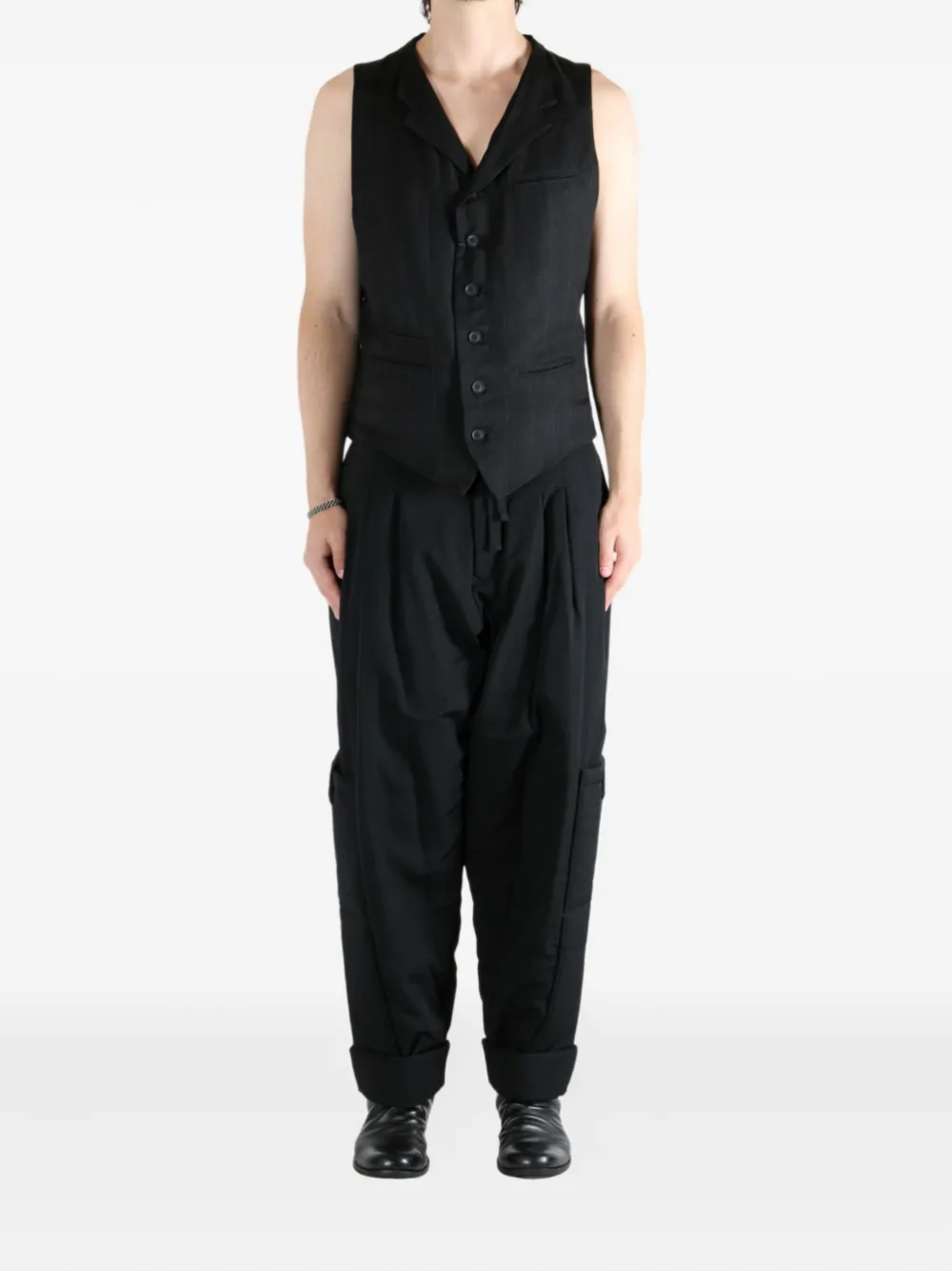 Yohji Yamamoto pinstripe button-up vest - Zwart