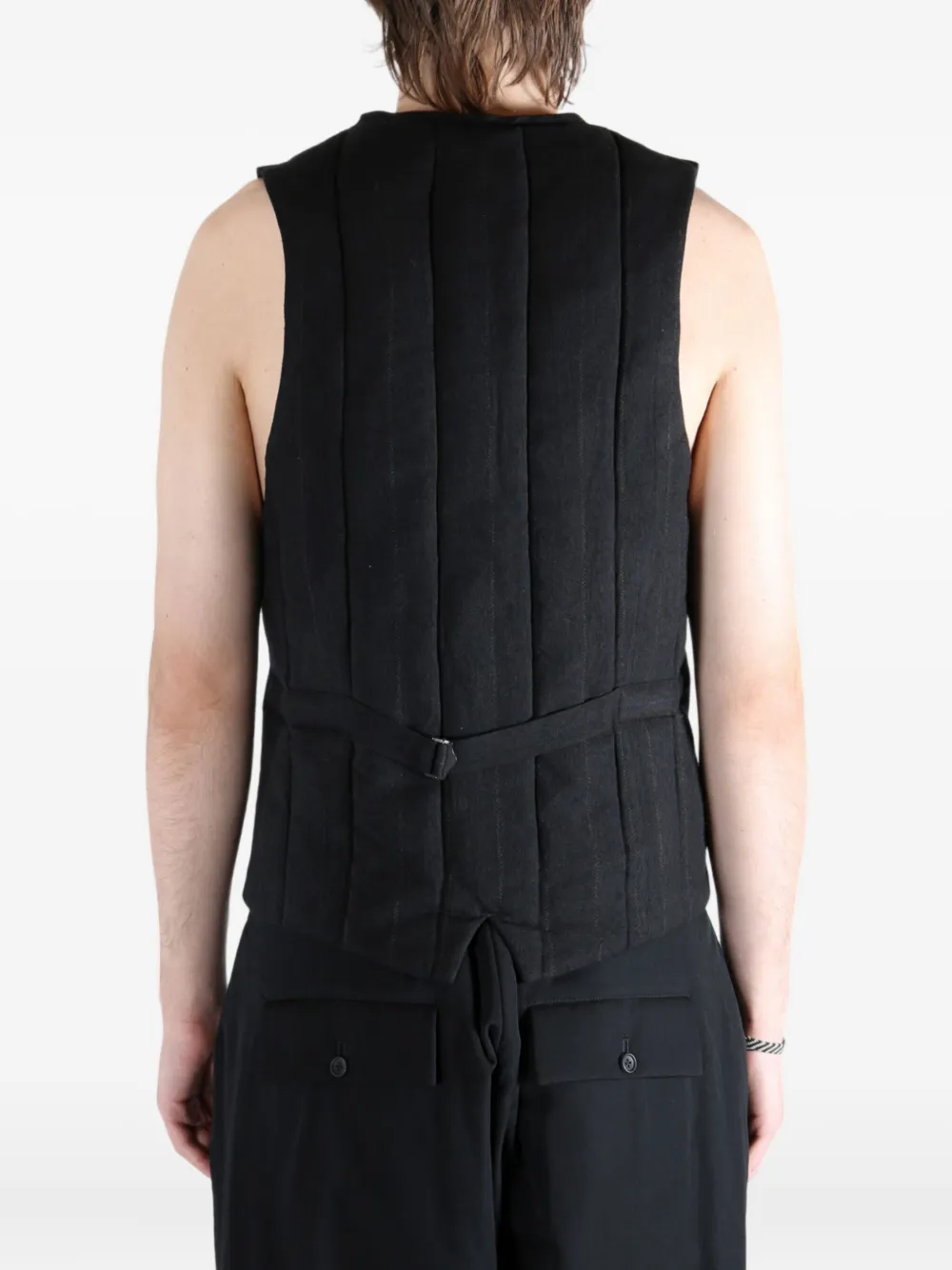 Yohji Yamamoto Pinstripe Button-up Vest In Black