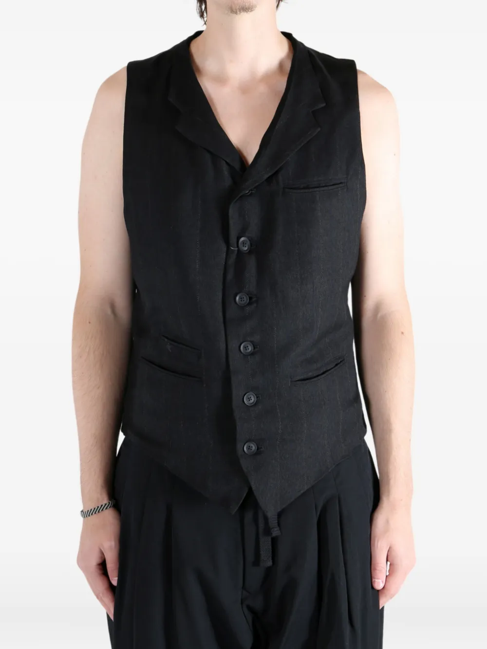 Yohji Yamamoto Pinstripe Button-up Vest In Black