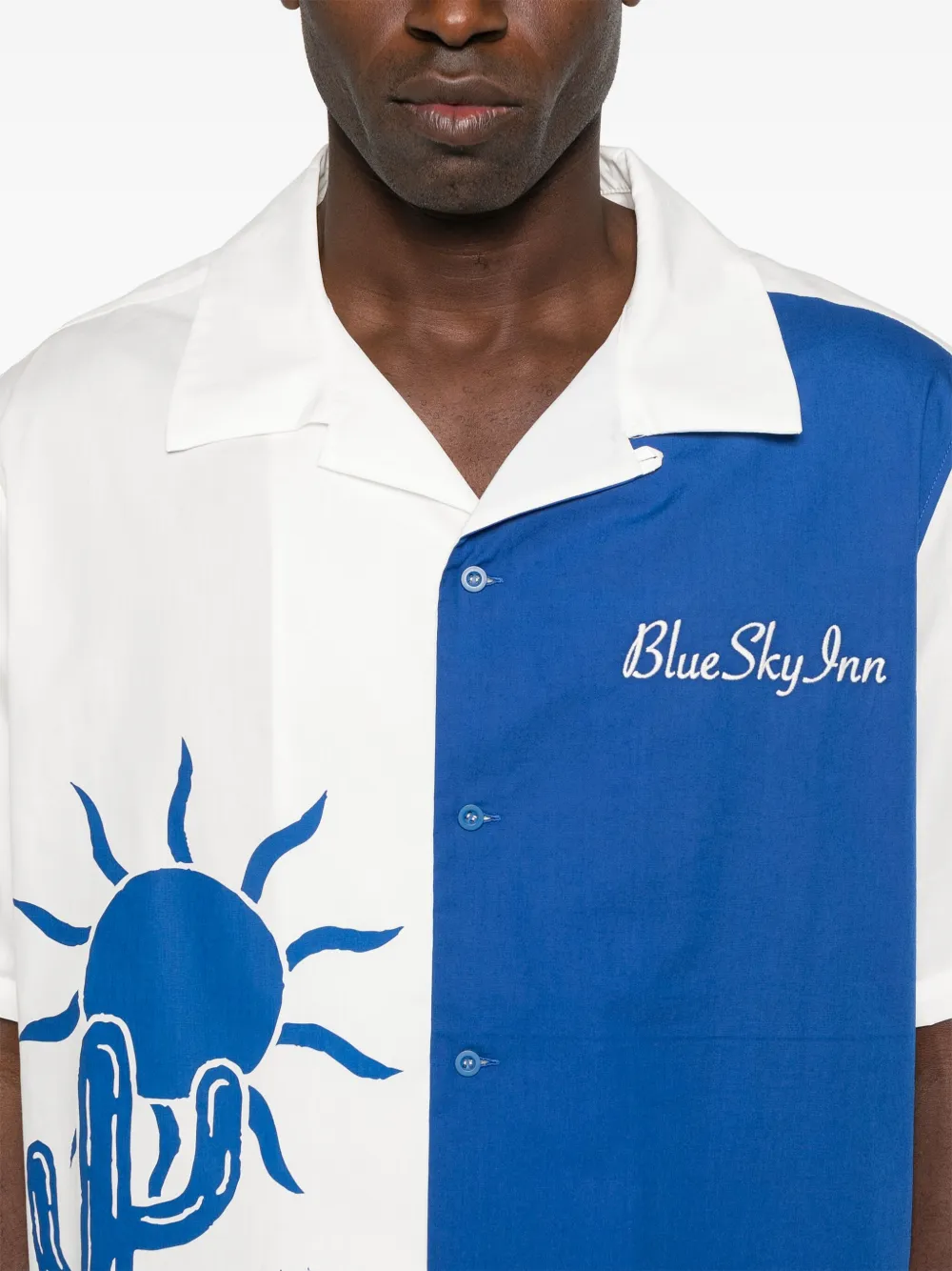 BLUE SKY INN Overhemd met cactusprint en vlakken Blauw
