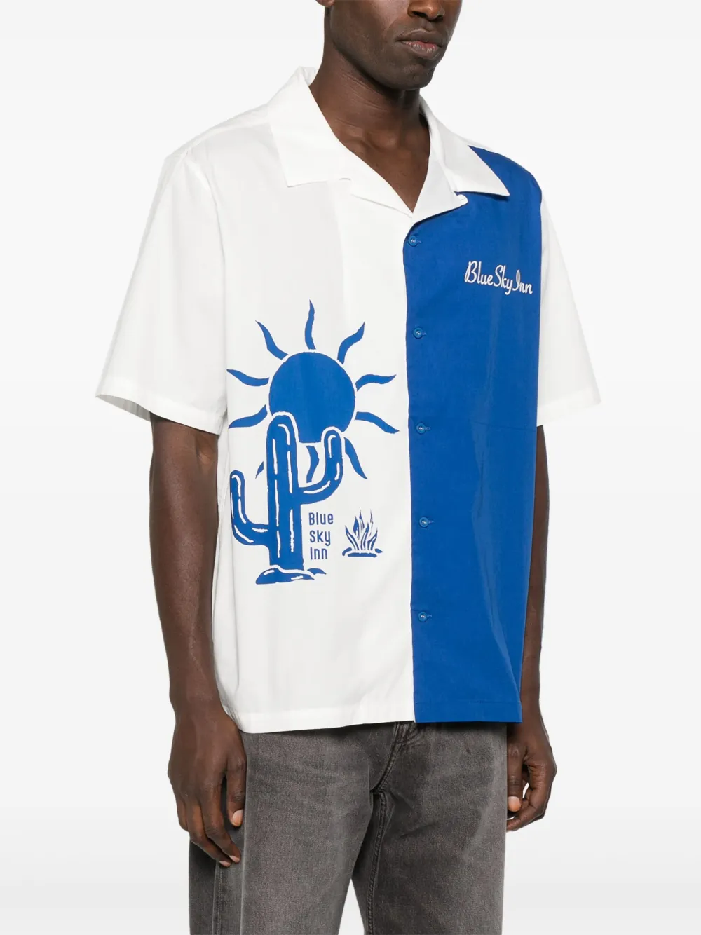 BLUE SKY INN Overhemd met cactusprint en vlakken Blauw