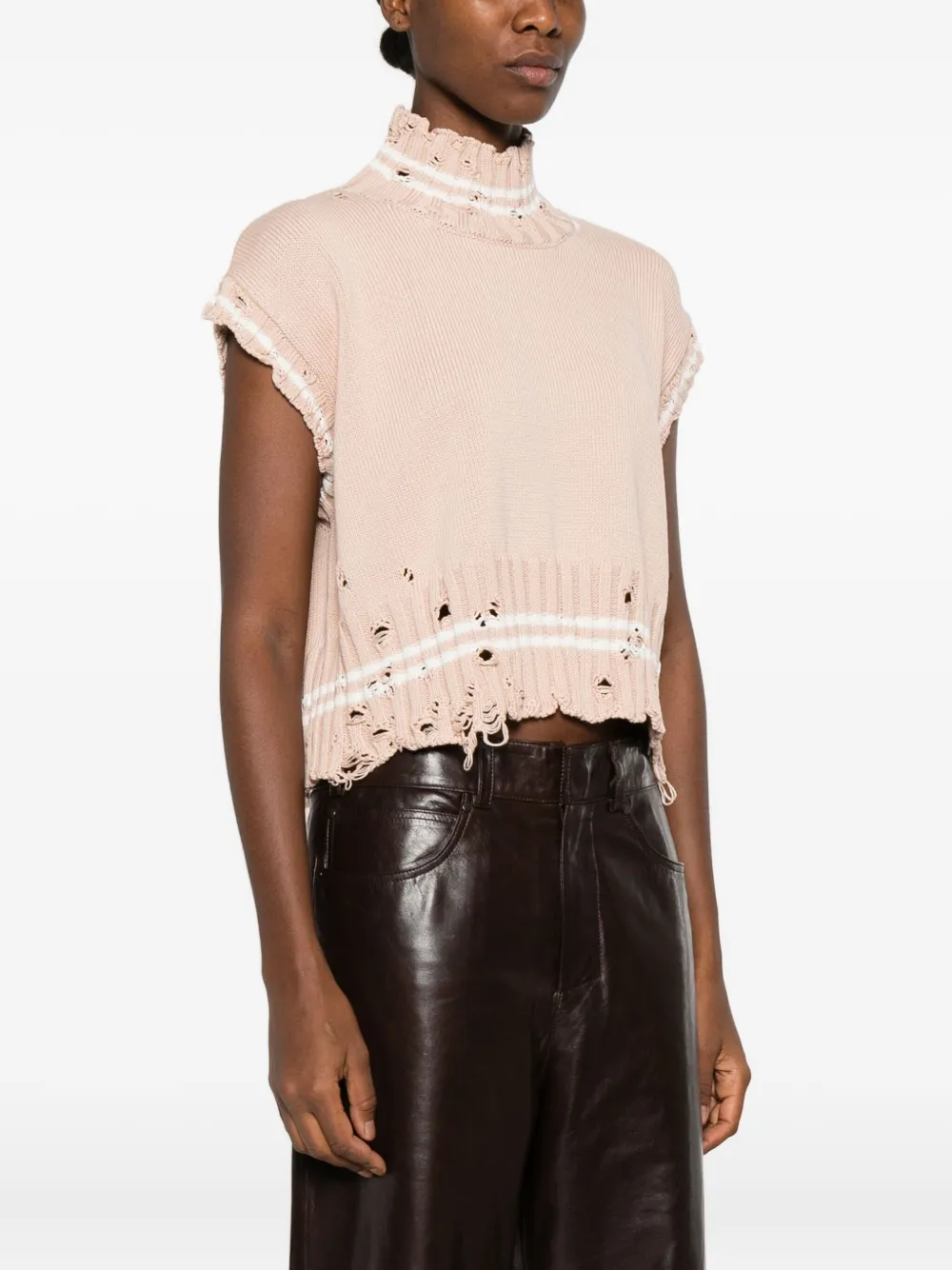 Marni Gebreide top met hoge hals en franje Roze